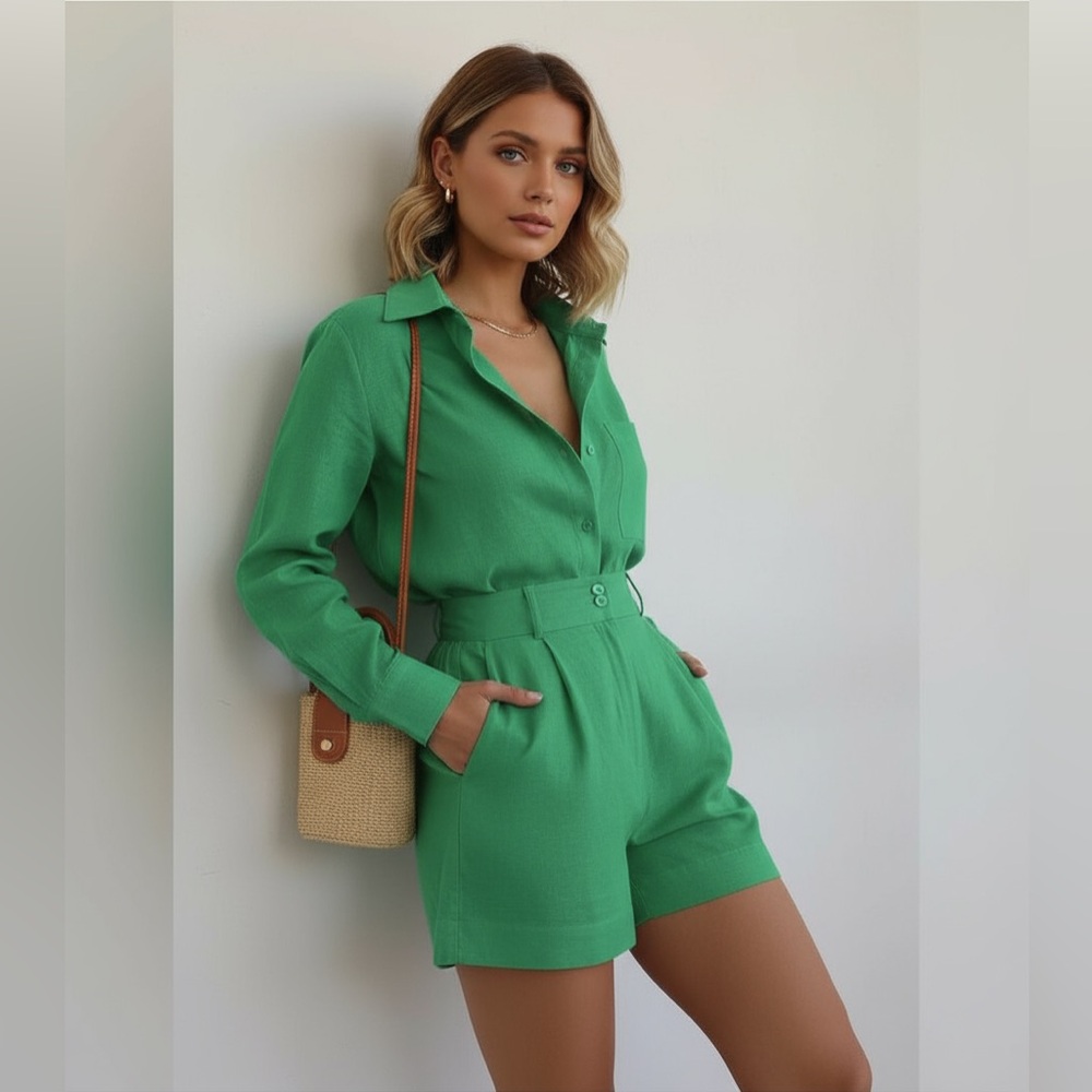 Commense Long Sleeve Loose Shorts Set